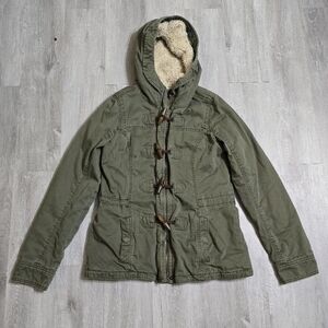 Vintage Y2K Abercrombie & Fitch Military Sherpa Coat Women Olive Toggle Button